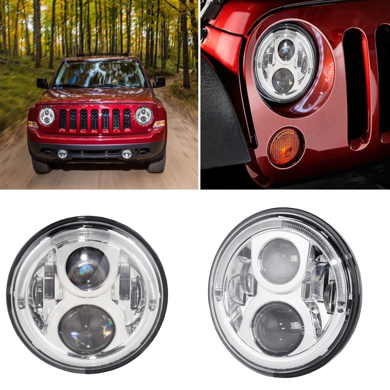 Details About Chrome 7 Halo Angel Eye Led Projector Round Headlight For 07 16 Jeep Wrangler